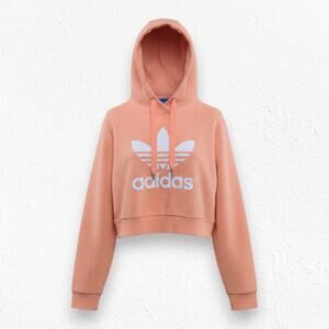 Adidas Originals Trefoil Cropped Hoodie Sweatshirt Ribbed Coral Peach Size Small